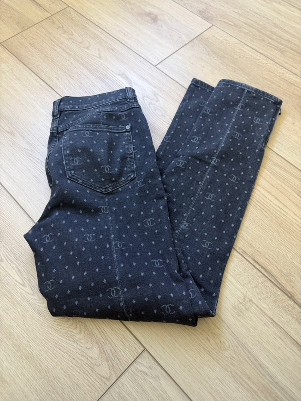 Authentic CHANEL Dark Black Monogram Skinny Jeans